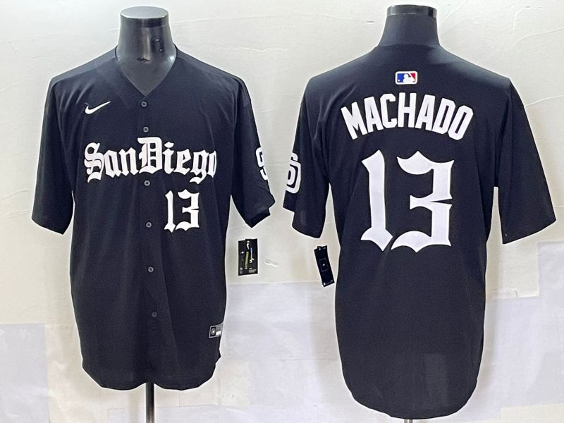 Men 2025 San Diego Padres #13 Machado Black Five generations Joint Name Nike MLB Jersey style 7